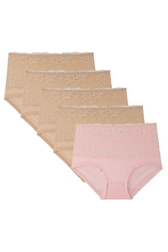 5-Piece Women's High Waisted Lace Shapewear Shorts, Soft Stretch Body Shaper Panties for Everyday Wear
