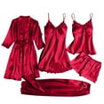 thumbnail image 1 of 5 Piece Women's Satin Silk Pajama Sets Robe Camisole Sleepwear Nightgown Pjs Bottom Shorts Lounge Set, 1 of 4