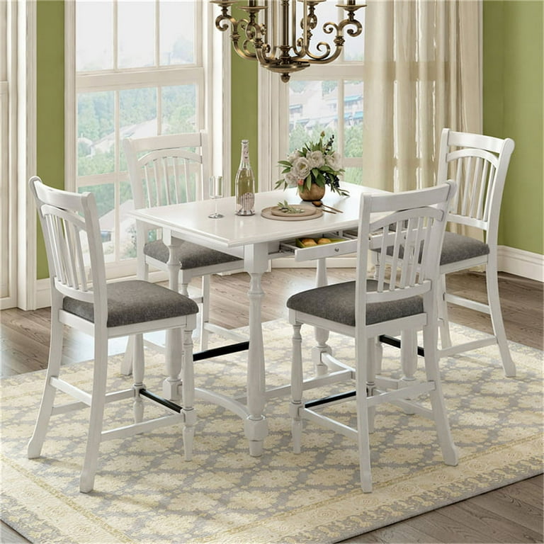 5 Piece Wood Dining Table Set for 4 Mid Century Farmhouse Counter Height Dining Set with Storage Drawers and 4 Upholstered Chairs Kitchen Table Set for Kitchen Dining Room White Walmart