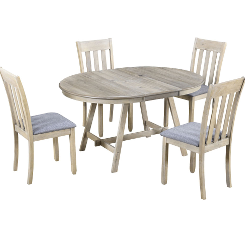 5-Piece Wood Dining Table Set Round Extendable Dining Table with 4 ...
