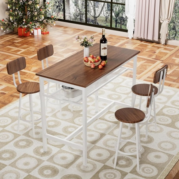 5 Piece Wood Kitchen Dining Table Set, Dining Table with 4 Chairs for Kitchen, Dining Room, Breakfast Nook, Pub Apartment, Restaurant, 43" Dark Brown White