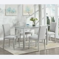 thumbnail image 1 of 5 Piece Wooden Dining Table Set with 4 Upholstered Chairs, Modern Rectangular Design Featuring Crystal Accents, Silver Grey Finish for Home Dining, 1 of 9