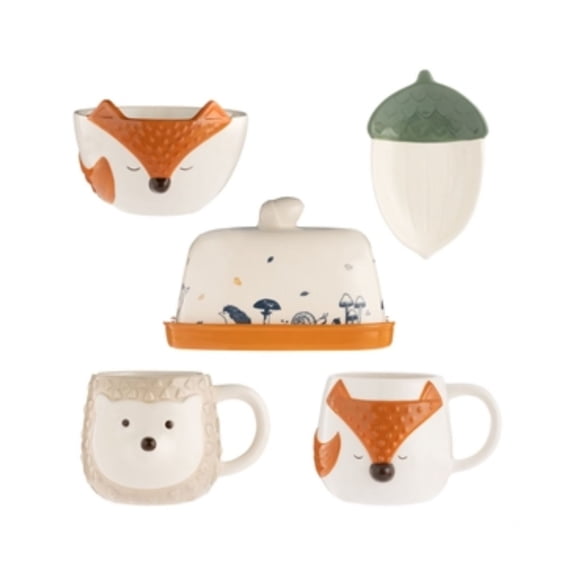 5 - Piece Woodland Tableware Set with Fox and Hedgehog Designs