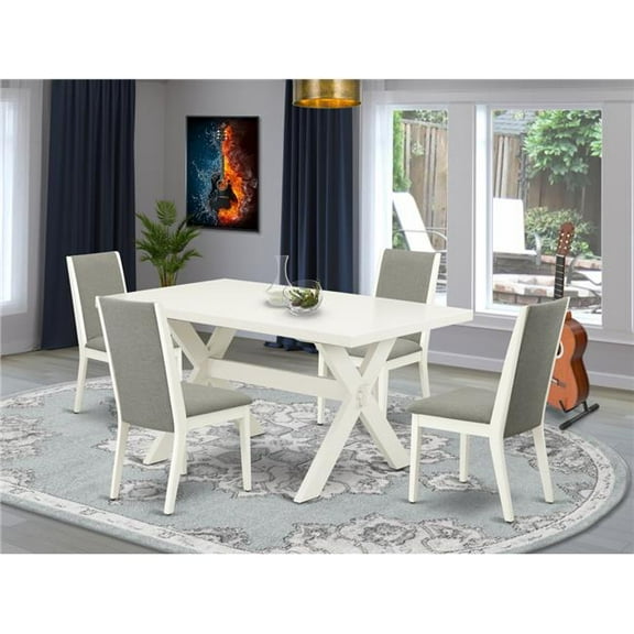 5 Piece X-Style Beautiful Kitchen Table Set - Shitake & Linen White