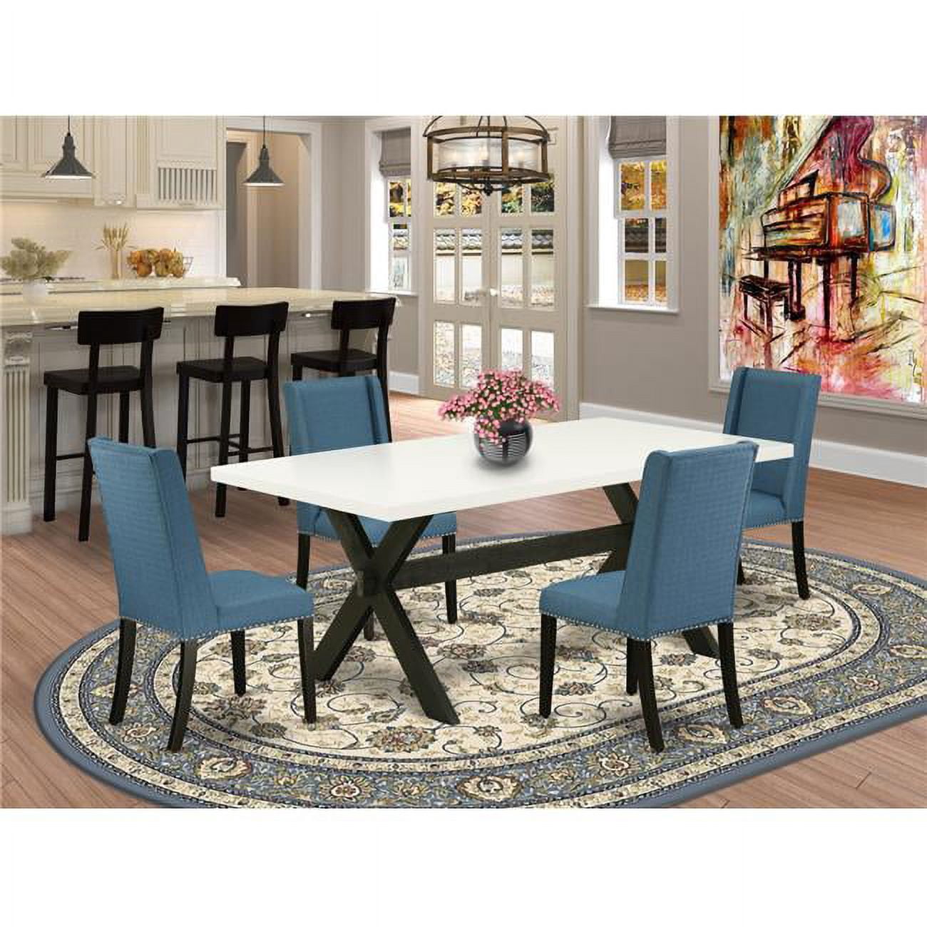 5 Piece X-Style Beautiful Modern Dining Table Set - Wire Brushed Black ...