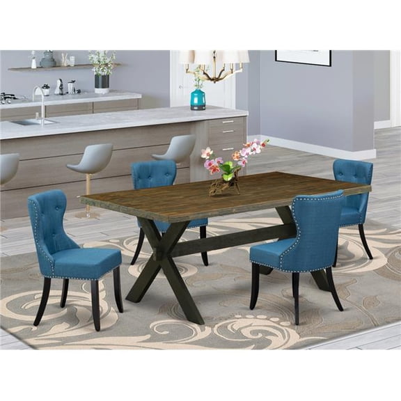 5 Piece X-Style Dinette Room Set - Distressed Jacobean & Black