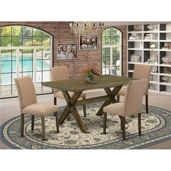 5 Piece X-Style Dining Room Table Set - Distressed Jacobean