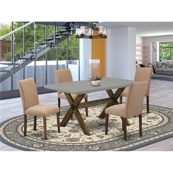 5 Piece X-Style Dining Table Set - Distressed Jacobean