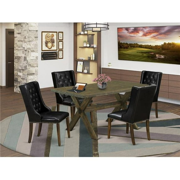 5 Piece X-Style Dining Table Set - Distressed Jacobean