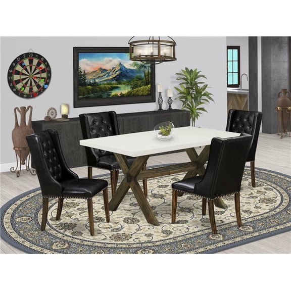 5 Piece X-Style Dining Table Set - Distressed Jacobean