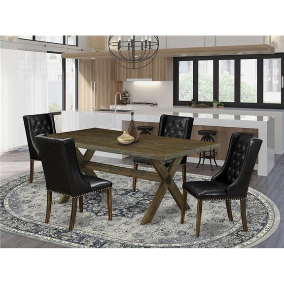 5 Piece X-Style Dining Table Set - Distressed Jacobean