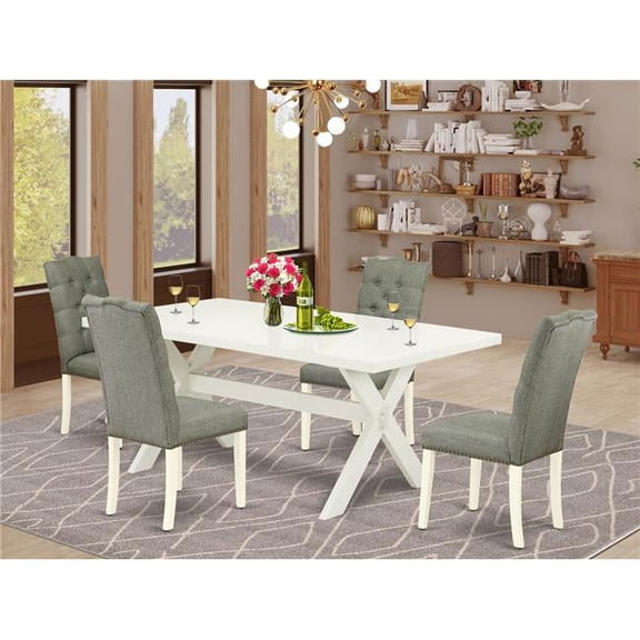 5 Piece X-Style Kitchen Furniture Set - Linen White & Dark Shitake