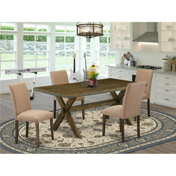 5 Piece X-Style Kitchen Table Set - Distressed Jacobean