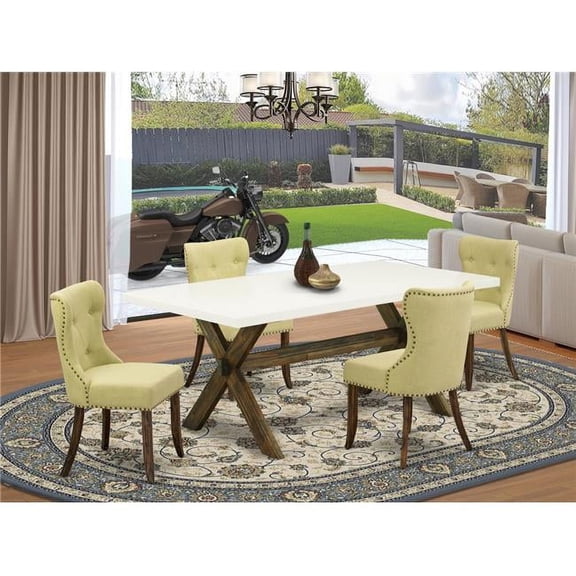 5 Piece X-Style Modern Dining Table Set - Distressed Jacobean