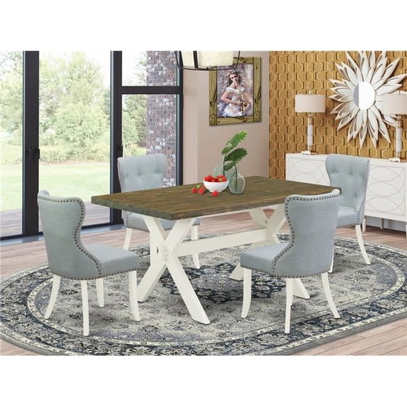 5 Piece X-Style Modern Dining Table Set - Linen White