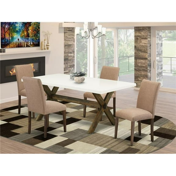 5 Piece X-Style Table & Chairs Dining Set - Distressed Jacobean