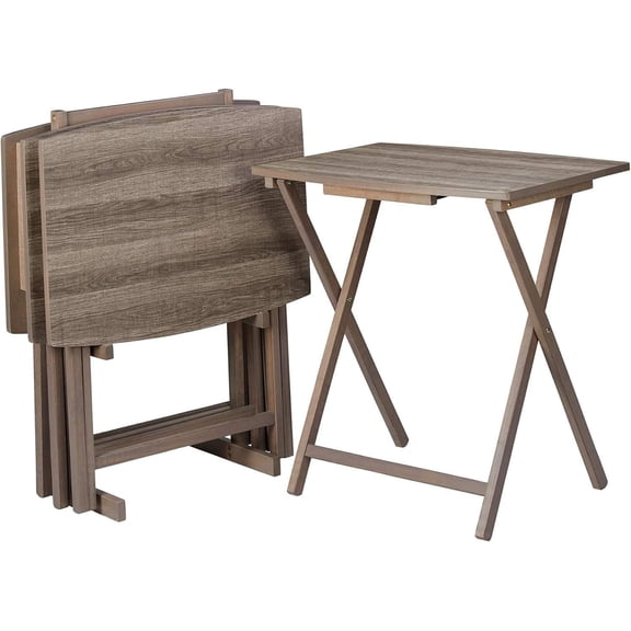 5-Piece XL Oversized Folding Tray Table Set with Storage Stand, Grey
