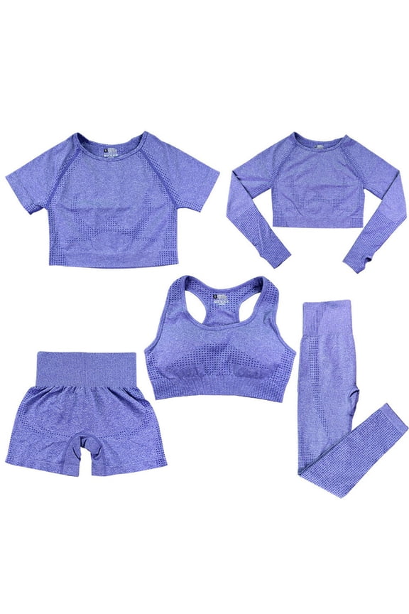 5 Piece Yoga Set For Women, Complete Workout Outfit Gym Sets With Comfortable Stretch, Yoga Pants With Pockets, 2 Piece Sport Outfit, Pilates Athletic Active Wear
