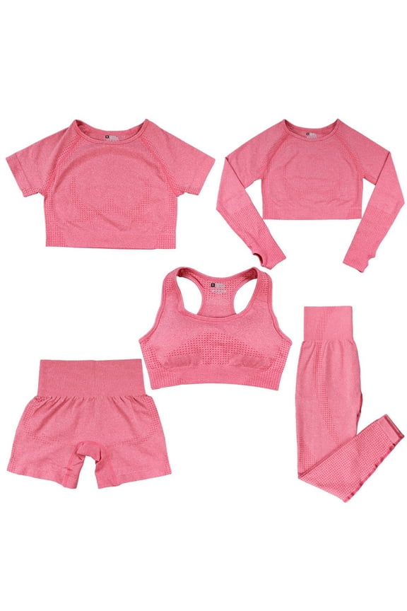 5 Piece Yoga Set For Women, Complete Workout Outfit Gym Sets With Comfortable Stretch, Yoga Pants With Pockets, 2 Piece Sport Outfit, Pilates Athletic Active Wear