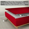 thumbnail image 1 of 5 Piece Sheet has Zippers Sheet Set, King Size 6 Inch Deep Pocket, 800 TC, Stripe Red Color., 1 of 9