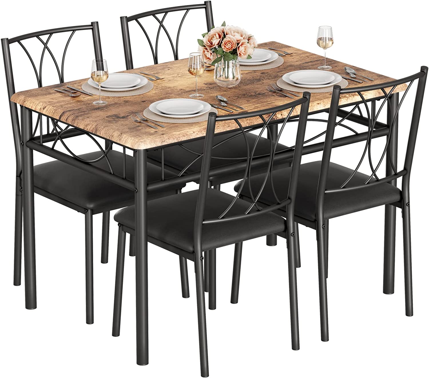 5-Piece rectangle Dining Set for 4, Space-Saving Kitchen Table with 4 ...