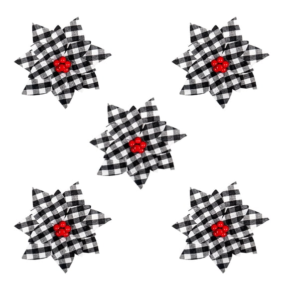 5 Pieces/1Set Christmas Black and White Poinsettia Artificial Flower with Red Berries for Christmas Tree Wreaths