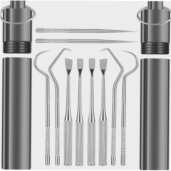 5 Pieces 2 Set Portable Black Metal Toothpicks,Pocket Titanium toothpick Stainless Steel Toothpick Reusable Toothpicks Holder for Outdoor Camping Picnic Travel