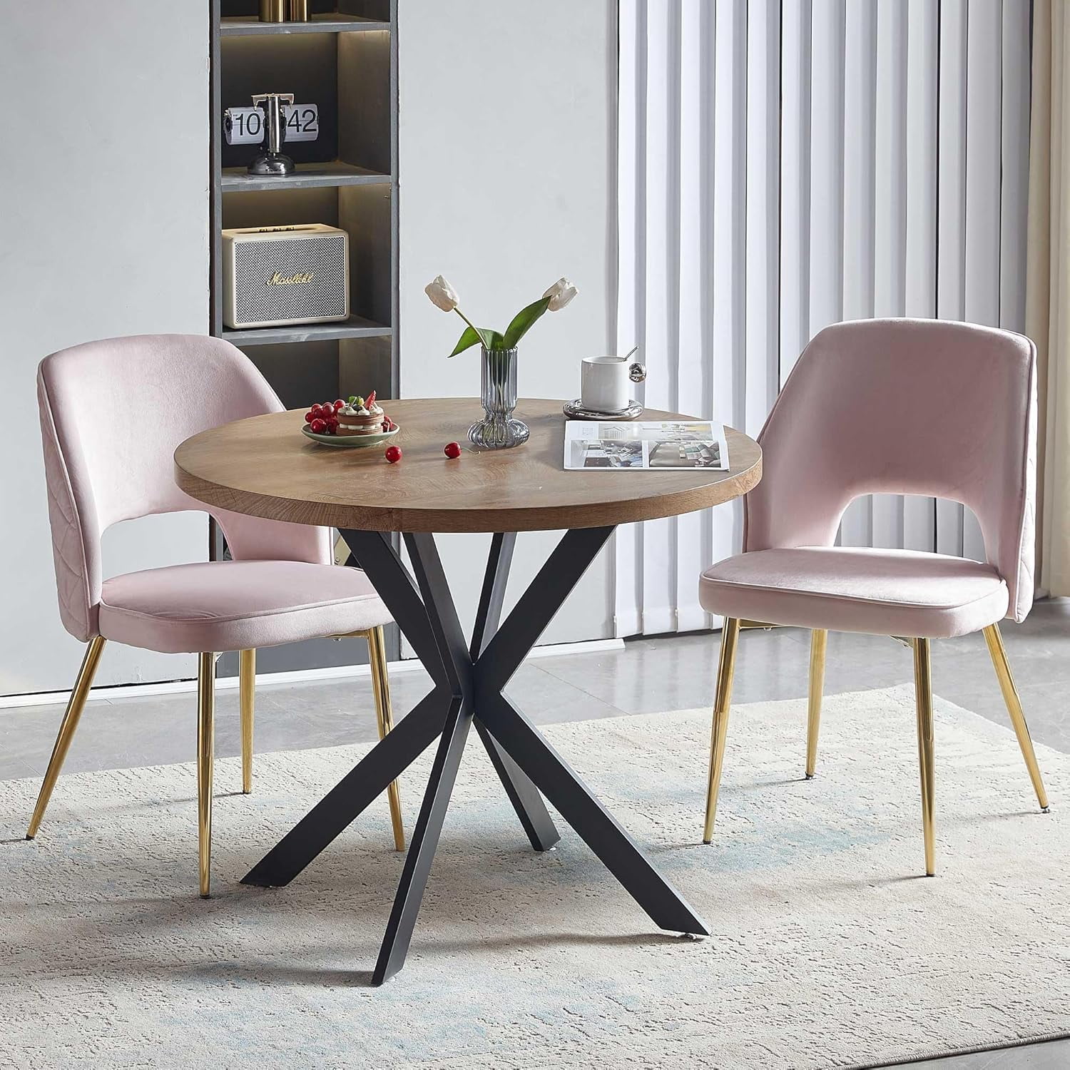 5-Pieces 37-Inch Dining Table Set for 4 - Space Saving Round Table and ...