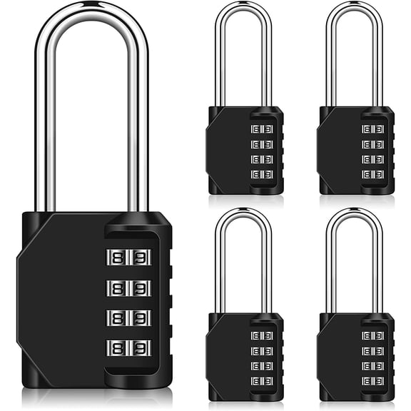 5 Pieces 4 Digit Combination Locks Combo Locks Long Number Locks Outdoor Waterproof 2.4 Inch Shackle Resettable Padlock for School. Locker. Toolbox. Fence. Gate. (Black)
