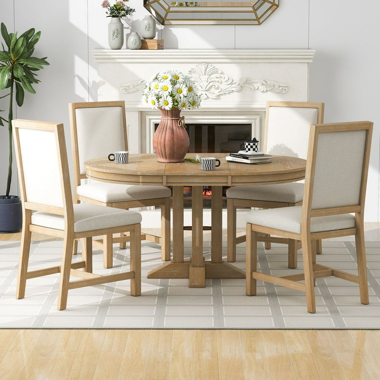 5 Pieces 42-58&quot; Extendable Round Dining Table Set with 16 