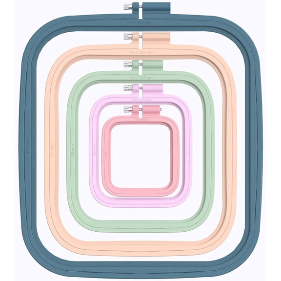 5 Pieces 5 Sizes Square Embroidery Hoops, ABS Plastic Embroidery Hoops for DIY Embroidery Craft