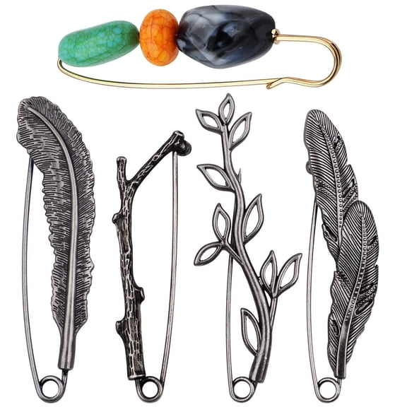5 Pieces 5 Styles Extra Large Safety Pins Vintage Chic Brooch Pins Decorative Safety Pins for Shirt Blanket Shawl Cardigan Crafts