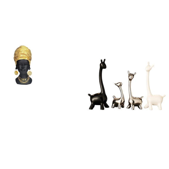 5 Pieces African Woman Statue Giraffe Figurine Ceramic Sculpture Resin Material Modern Home Office Decor