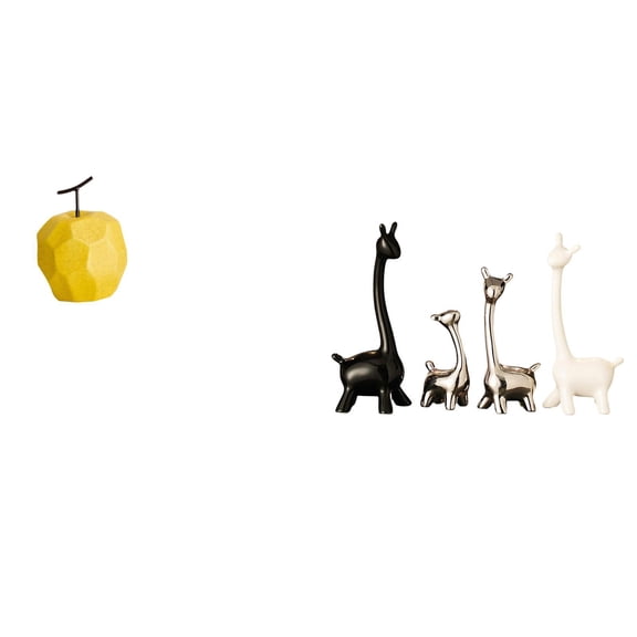 5 Pieces Art Figurine Porcelain Fruit Sculpture Ceramic Giraffe Statue Geometric Design for Living Room Bedroom Office
