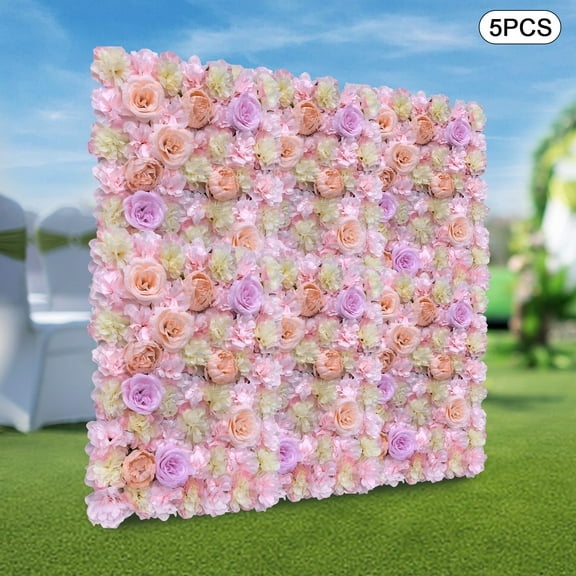 5 Pieces Artificial Silk Flower Wall Panels Background Decor Floral Panels For Wedding/ Party/ Garden/ Showcase Photography Venue Decor