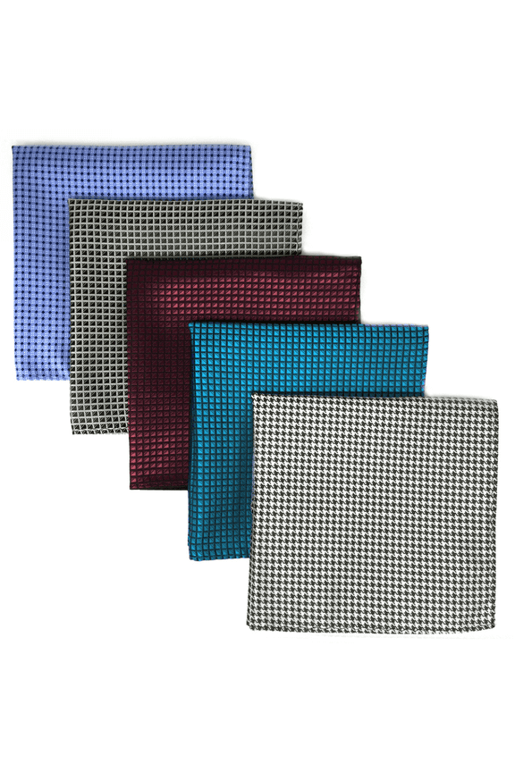 5 Pieces Assorted Mens Silk Pocket Square Handkerchiefs Set 09