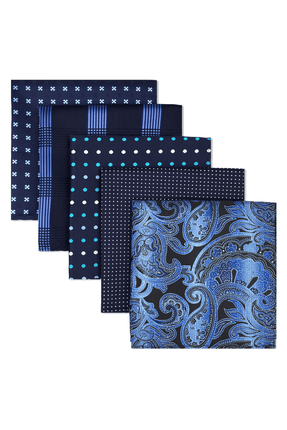 5 Pieces Assorted Mens Silk Pocket Square Handkerchiefs Set 13