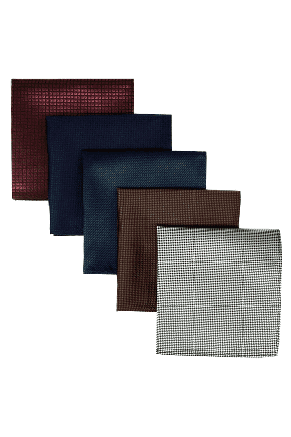 5 Pieces Assorted Mens Silk Pocket Square Handkerchiefs Set 16