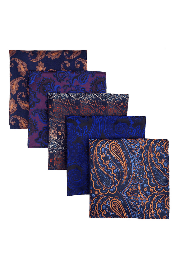 5 Pieces Assorted Mens Silk Pocket Square Handkerchiefs Set 19