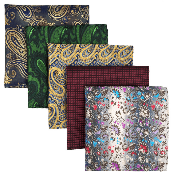 5 Pieces Assorted Mens Silk Pocket Square Handkerchiefs Set 23