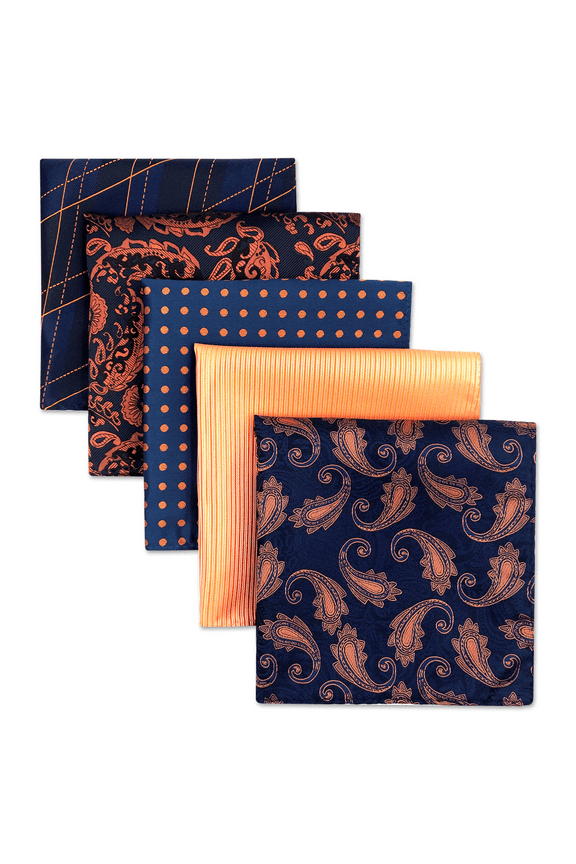 5 Pieces Assorted Mens Silk Pocket Square Handkerchiefs Set 34