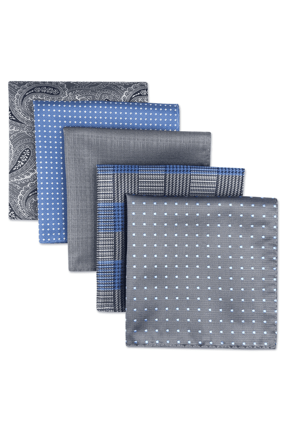 5 Pieces Assorted Mens Silk Pocket Square Handkerchiefs Set 37
