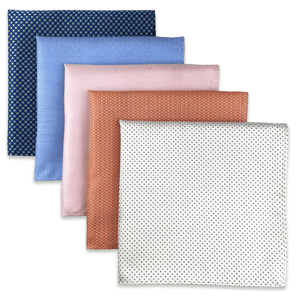 5 Pieces Assorted Mens Silk Pocket Square Handkerchiefs Set 66