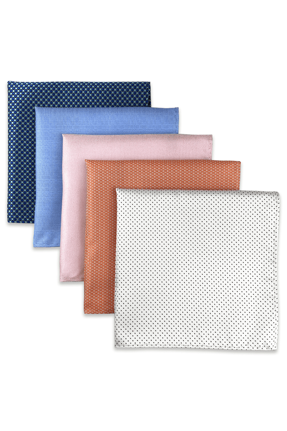 5 Pieces Assorted Mens Silk Pocket Square Handkerchiefs Set 66