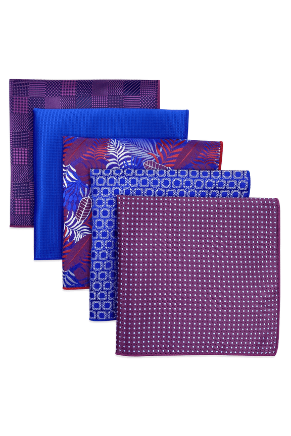 5 Pieces Assorted Mens Silk Pocket Square Handkerchiefs Set 76