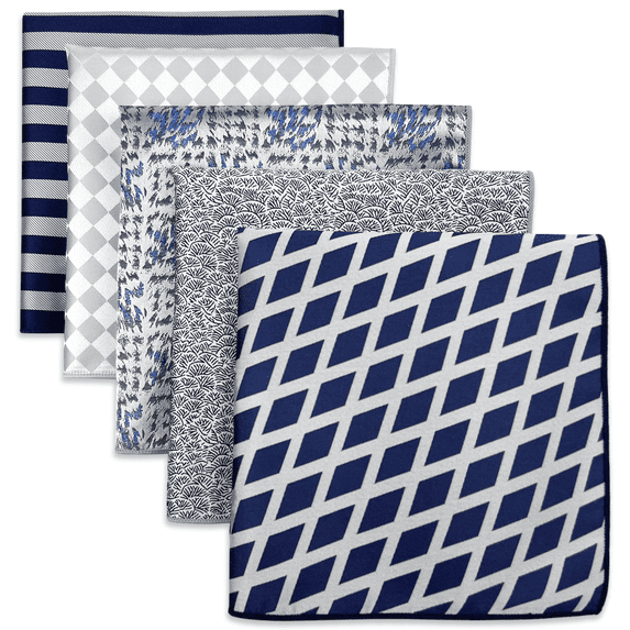 5 Pieces Assorted Mens Silk Pocket Square Handkerchiefs Set 77