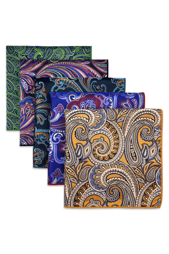 5 Pieces Assorted Mens Silk Pocket Square Handkerchiefs Set 79