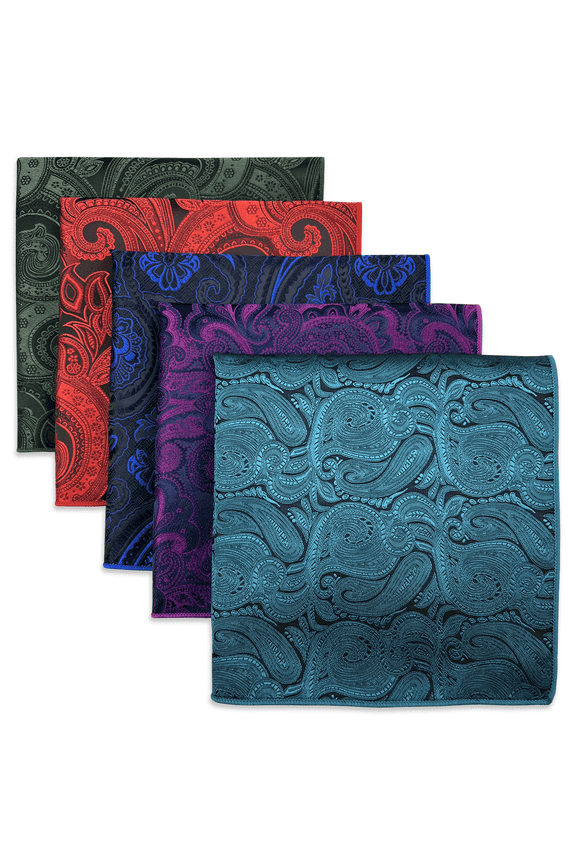 5 Pieces Assorted Mens Silk Pocket Square Handkerchiefs Set Lot 101