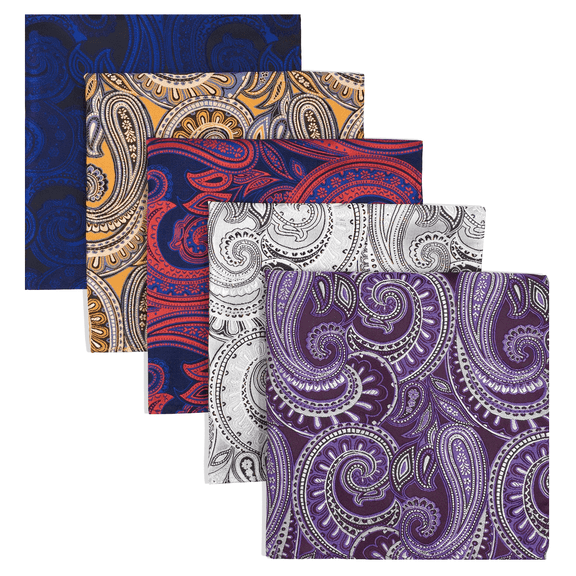 5 Pieces Assorted Mens Silk Pocket Square Handkerchiefs Set Lot 10