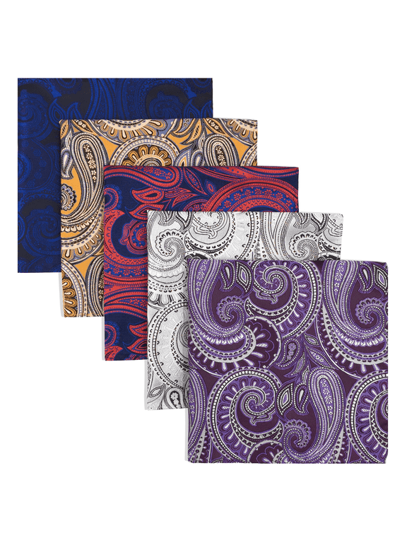 5 Pieces Assorted Mens Silk Pocket Square Handkerchiefs Set Lot 10